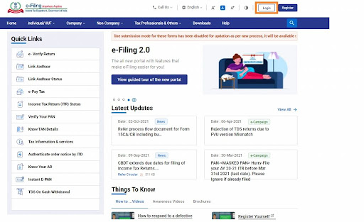 Log in to the income tax e-filing website