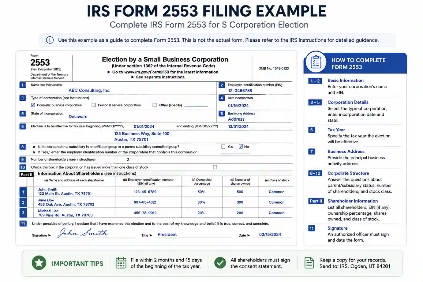IRS Form 2553 filing example