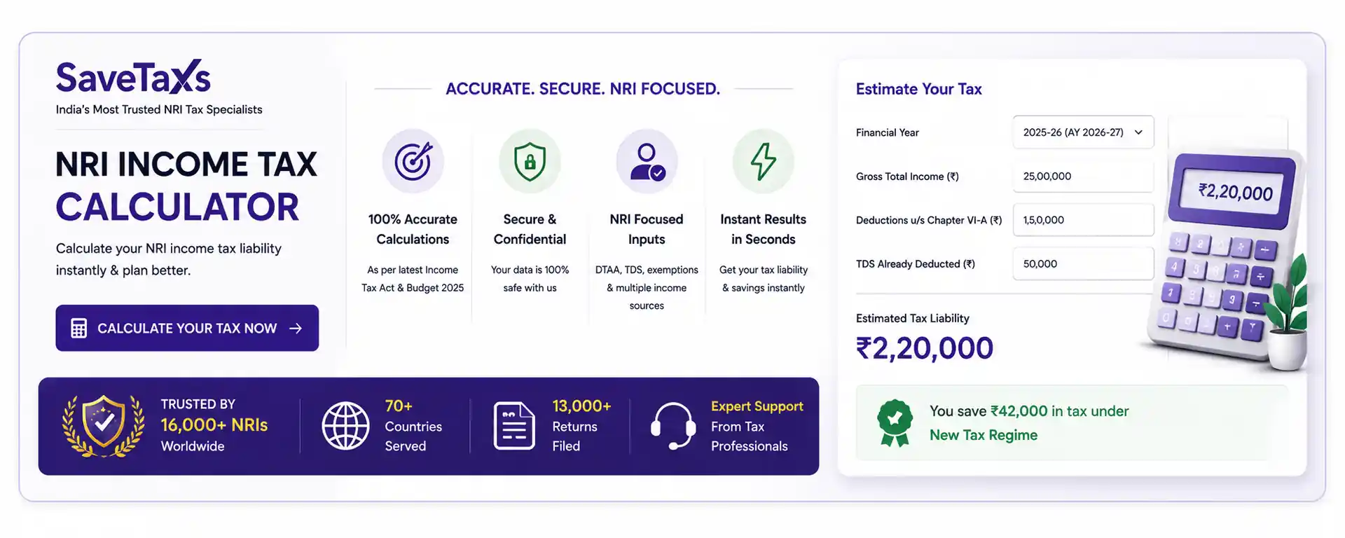 Calculate NRI taxes with Savetaxs tax tools