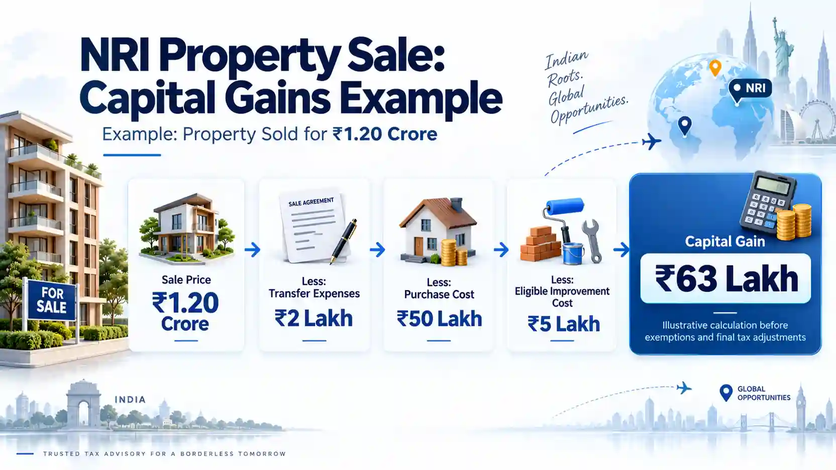 NRI Property Sale: Capital Gains Example