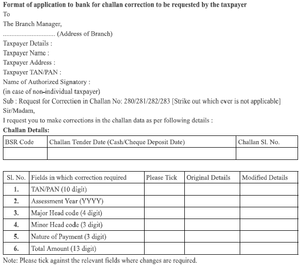 Application Format for TDS Challan Correction Application Format for TDS Challan Correction