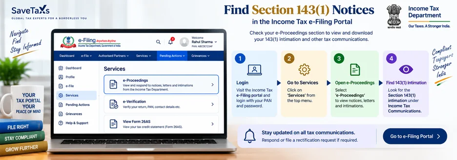 Find Section 143(1) notices in Income Tax e-Filing e-Proceedings