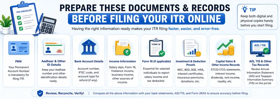Prepare documents for online ITR filing