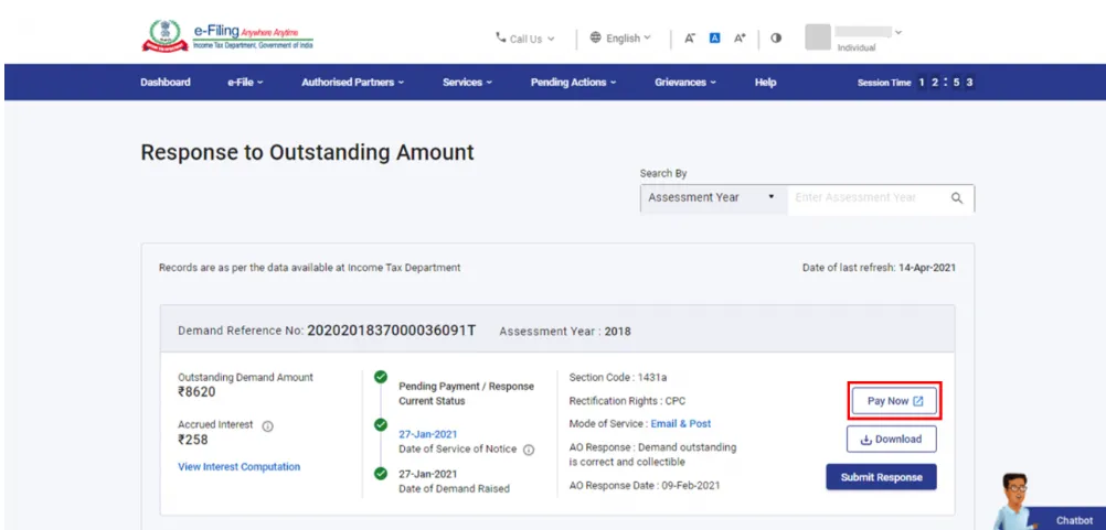 redirected to the e-pay tax page