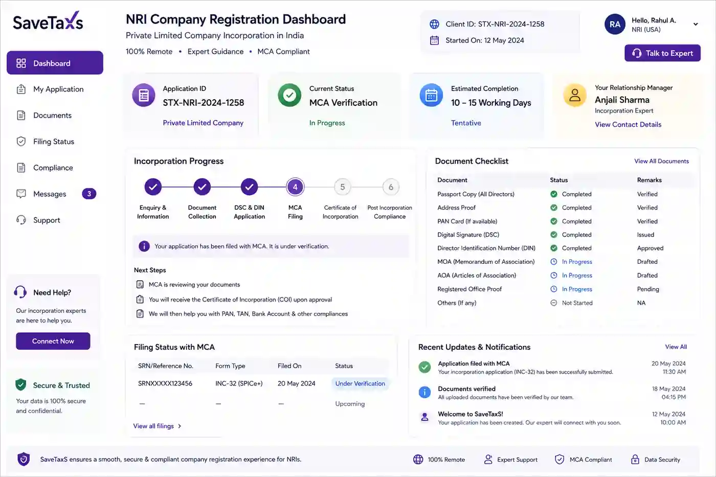 Savetaxs Company User Dashboard