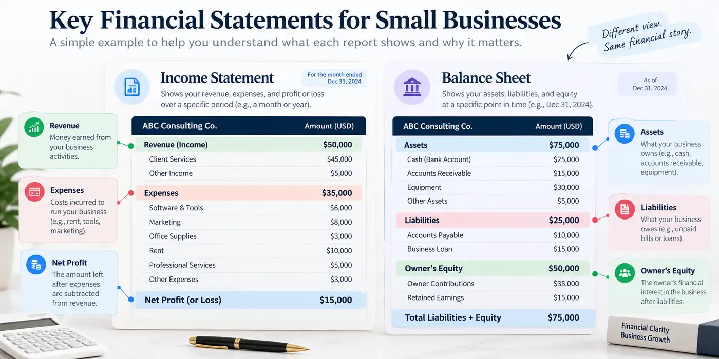 Read small business financial statements for bookkeeping