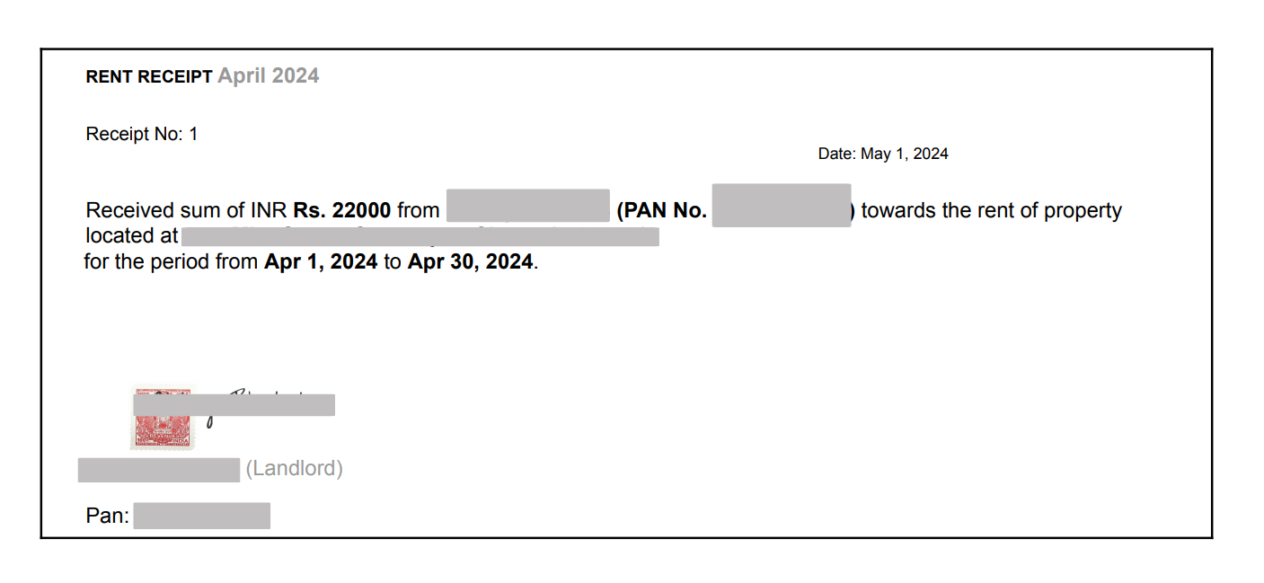 Rent Receipt - Home Rent Allowance