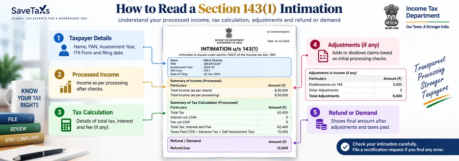 Read Section 143(1) intimation tax calculation and refund