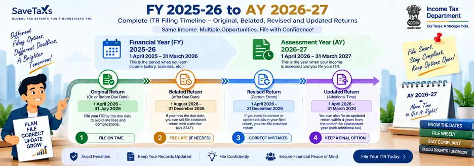 Understand AY 2026-27 ITR filing deadlines across the return timeline