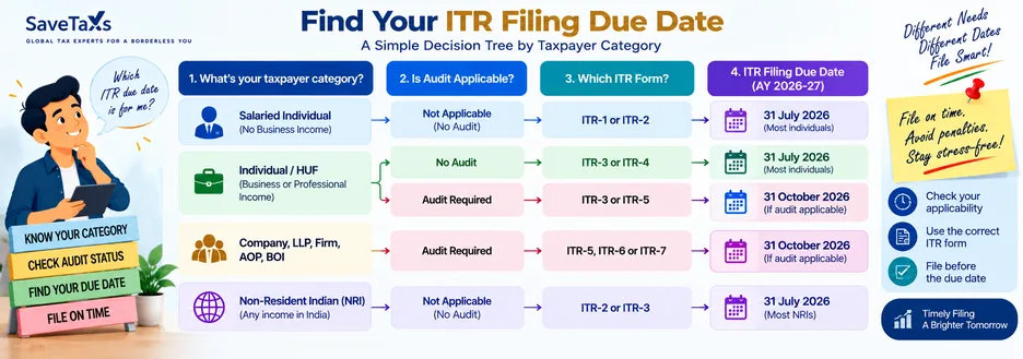 Find your ITR filing due date by taxpayer category