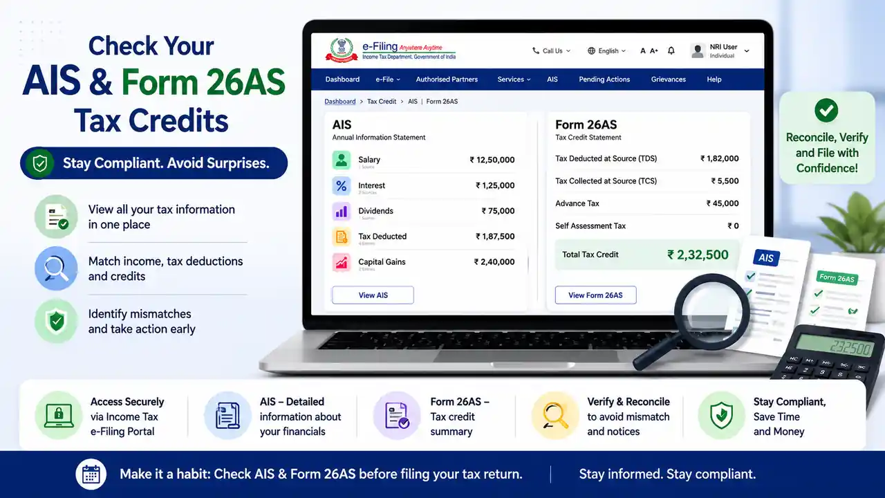Check NRI Form 26AS and AIS tax credits