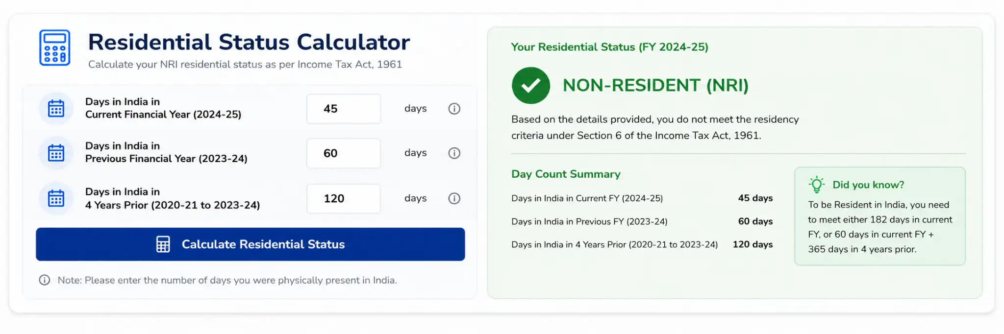 Residential Status Calculator